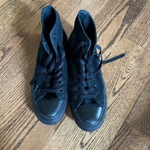 All black converse high tops, womens size 7.5 mens size 5.5